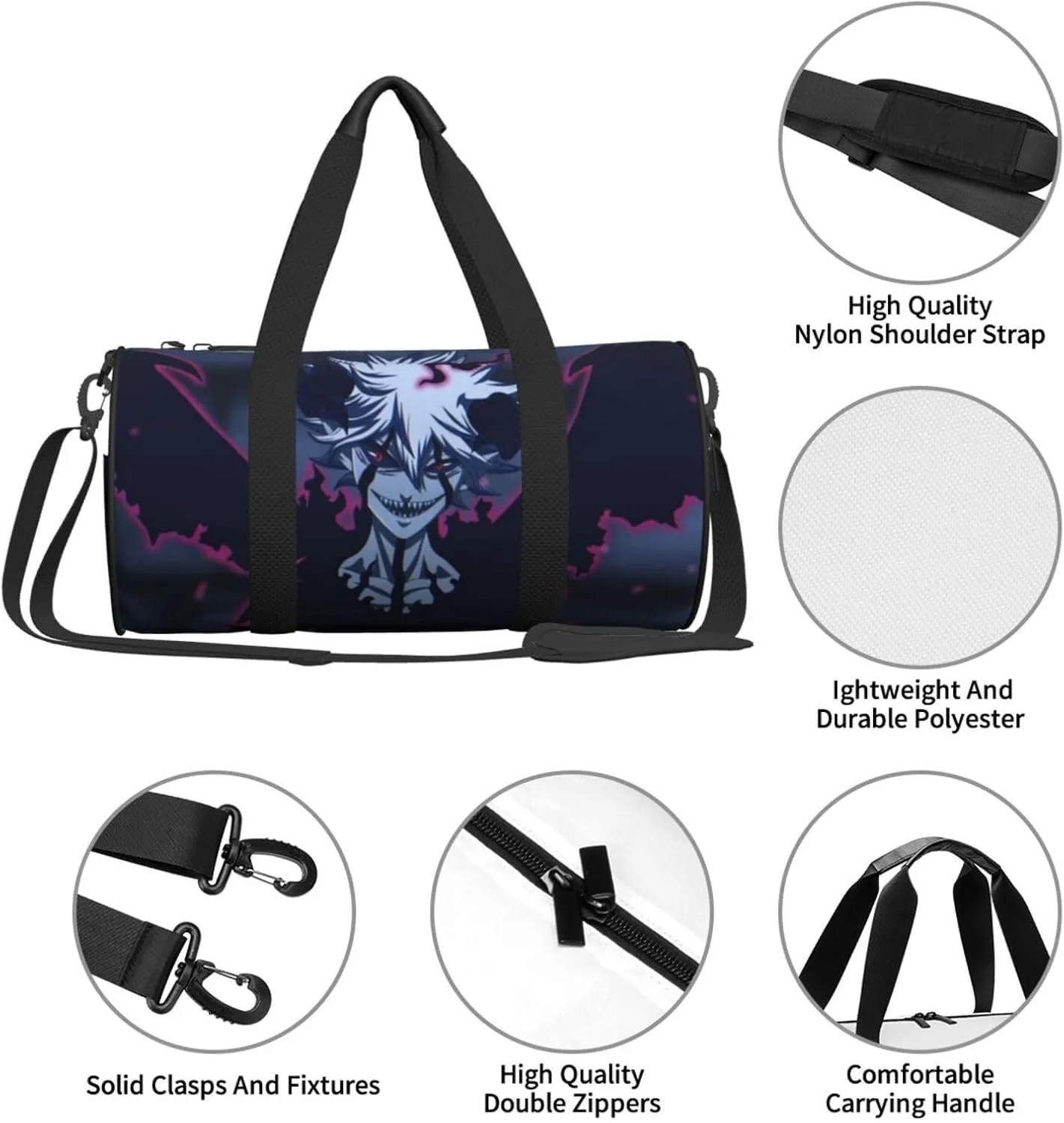 Bl-ack Clover Travel Bag for Men Women Duffel Roundlarge Capacity Sport Gym Bag