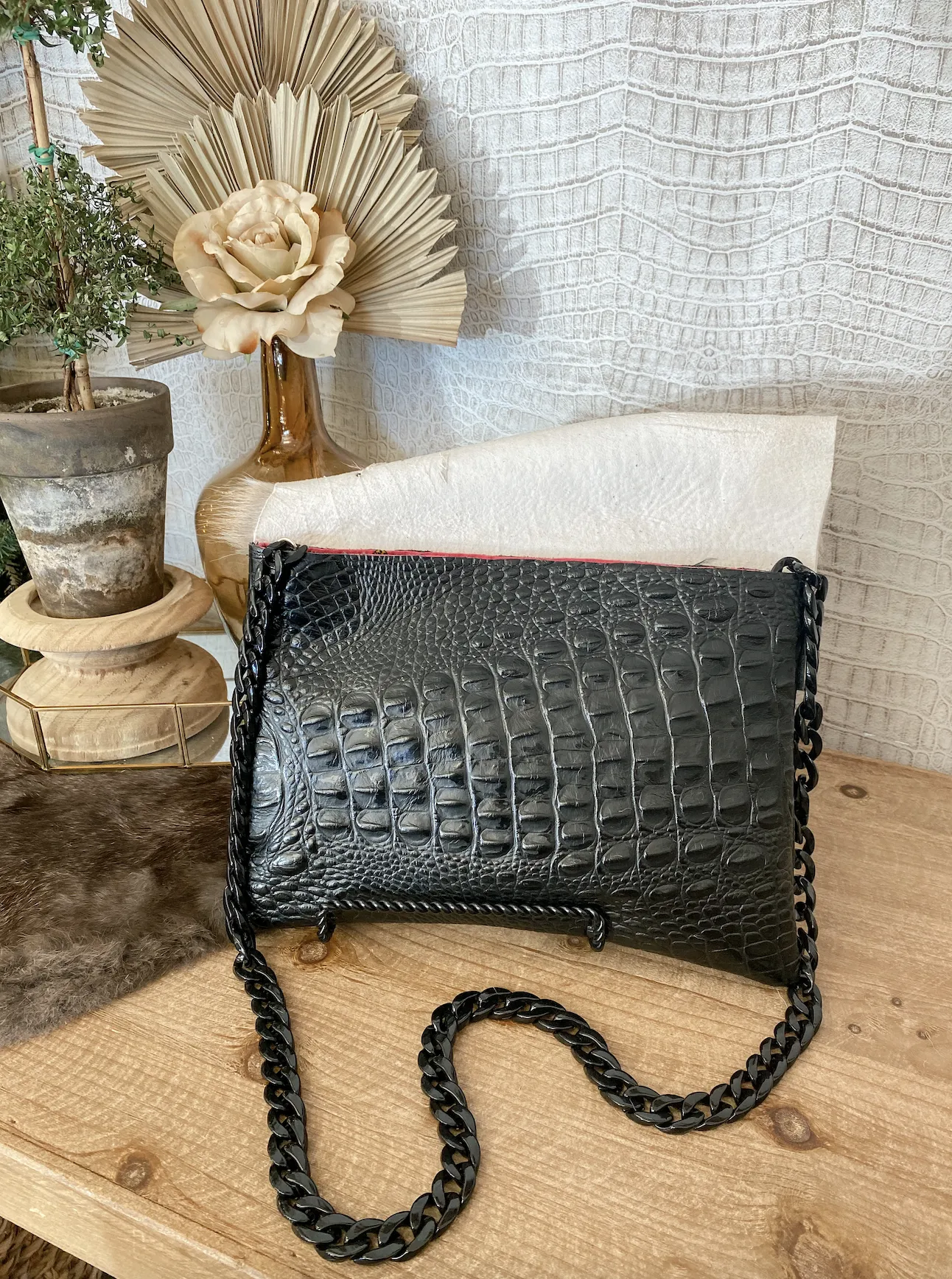 Black Croc with Axis Flap Clutch/Crossbody