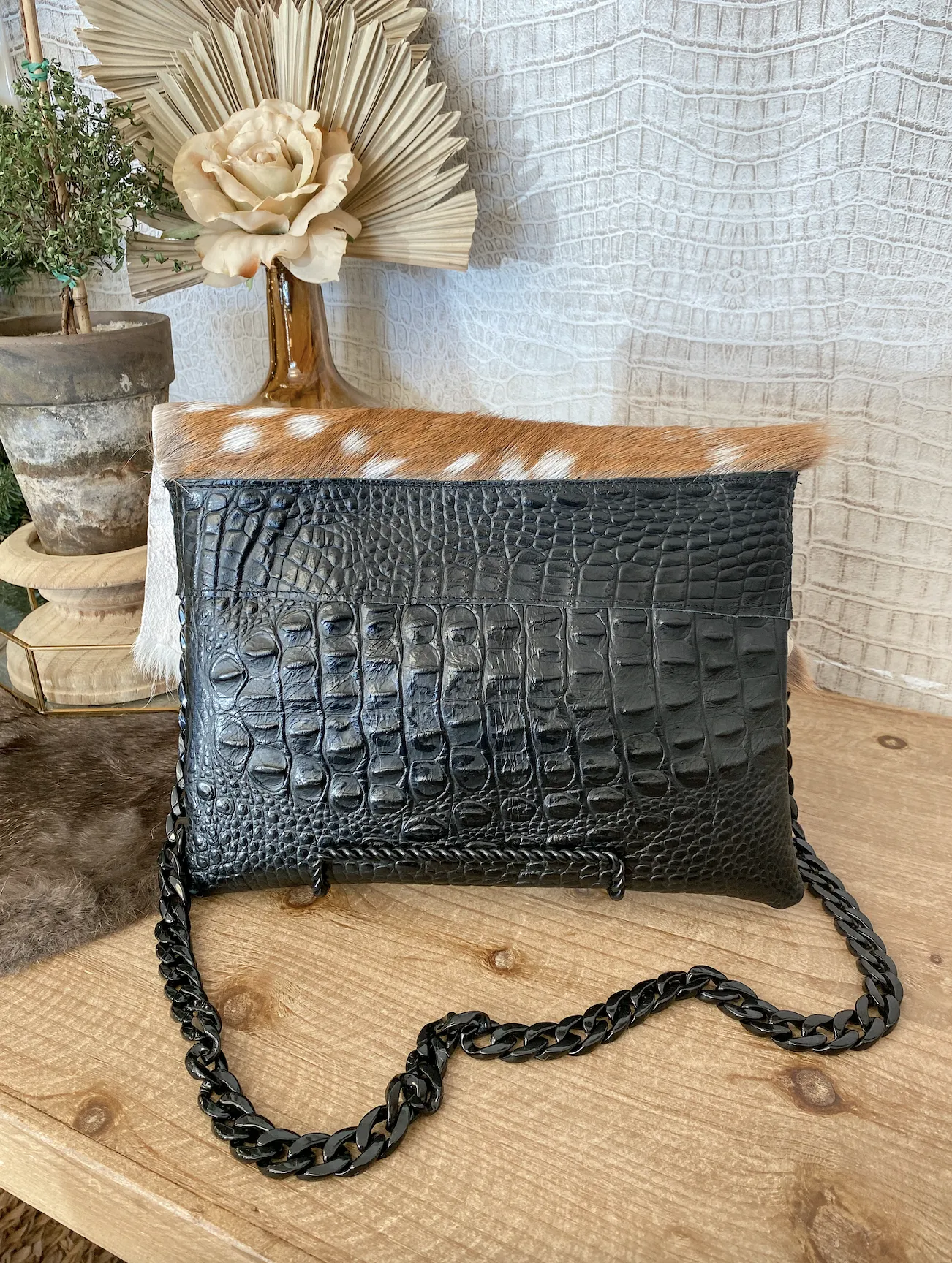Black Croc with Axis Flap Clutch/Crossbody