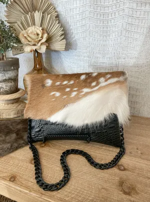 Black Croc with Axis Flap Clutch/Crossbody