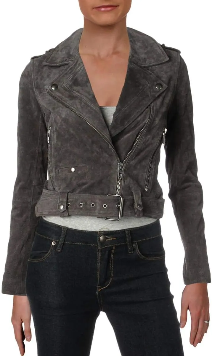 [BLANKNYC] womens Luxury Clothing Cropped Suede Leather Motorcycle Jacket