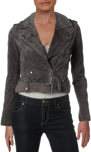 [BLANKNYC] womens Luxury Clothing Cropped Suede Leather Motorcycle Jacket