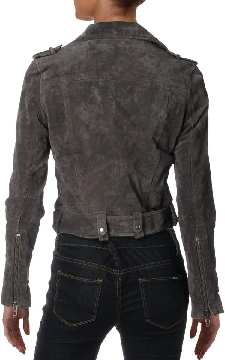 [BLANKNYC] womens Luxury Clothing Cropped Suede Leather Motorcycle Jacket
