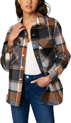 [BLANKNYC] Womens Luxury Clothing Plaid Shirt Jacket, Stylish Shacket & Trendy Coat, Hit The Trail, Medium