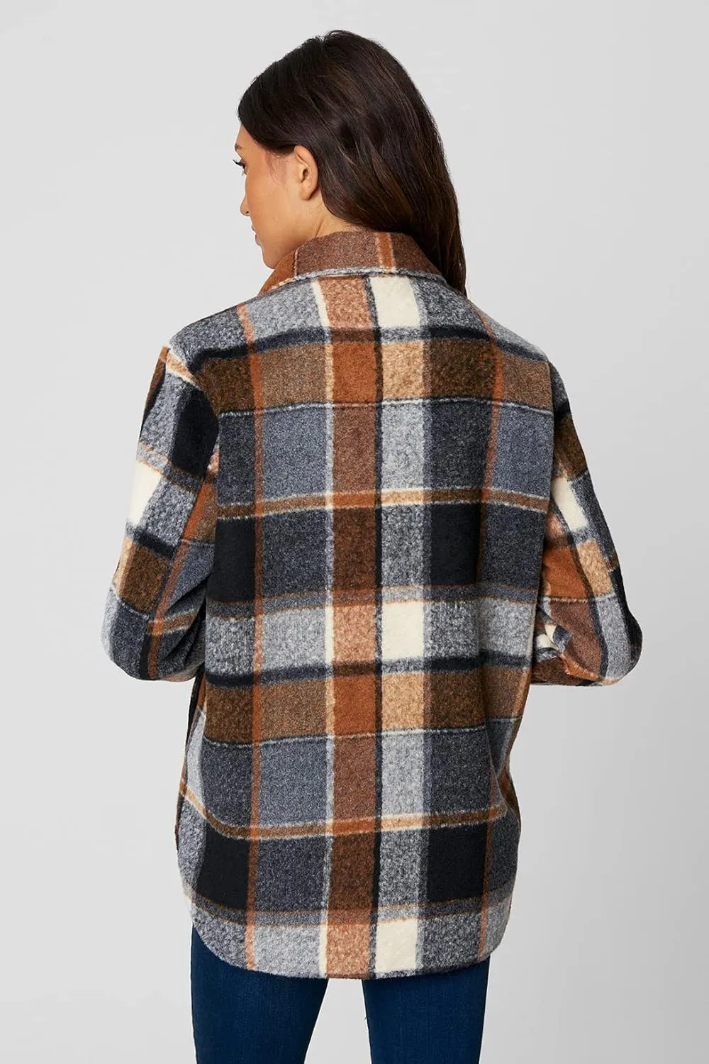 [BLANKNYC] Womens Luxury Clothing Plaid Shirt Jacket, Stylish Shacket & Trendy Coat, Hit The Trail, Medium