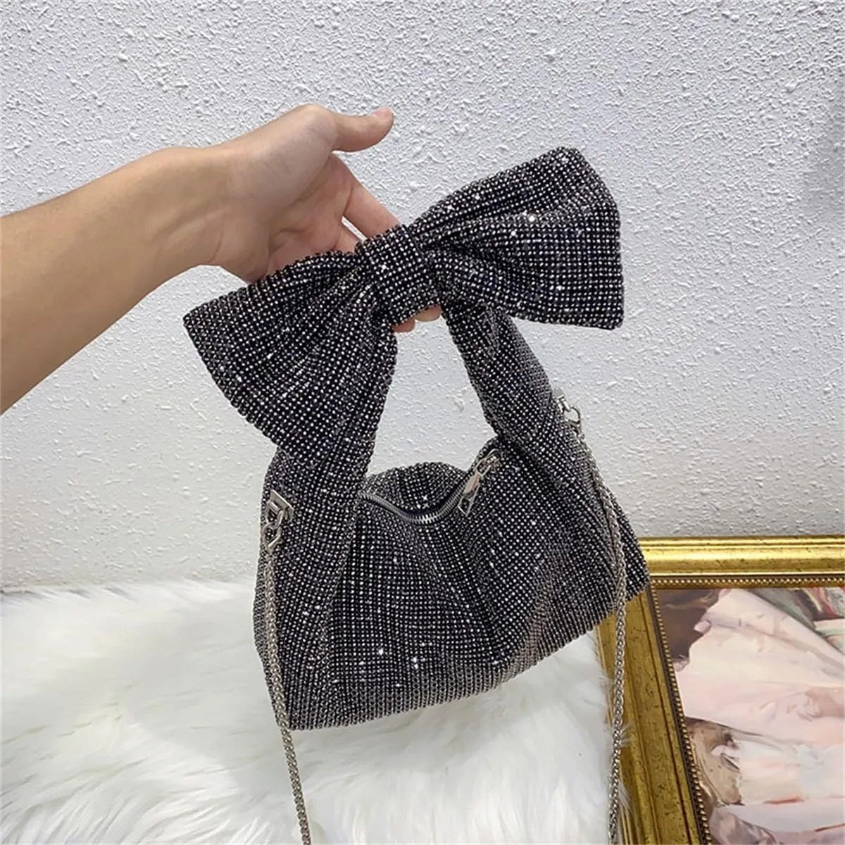 Bling Rhinestone Purse Bags Dumpling Clutch Purses for Women Formal Wedding Party Prom Evening Handbags