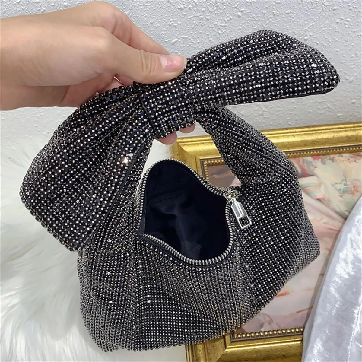 Bling Rhinestone Purse Bags Dumpling Clutch Purses for Women Formal Wedding Party Prom Evening Handbags