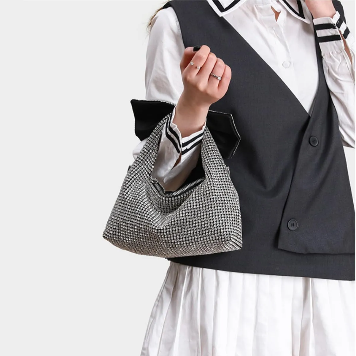 Bling Rhinestone Purse Bags Dumpling Clutch Purses for Women Formal Wedding Party Prom Evening Handbags