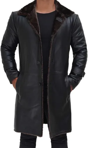 Blingsoul Black Trench Coat Men - Winter Shearling Long Leather Jackets For Men