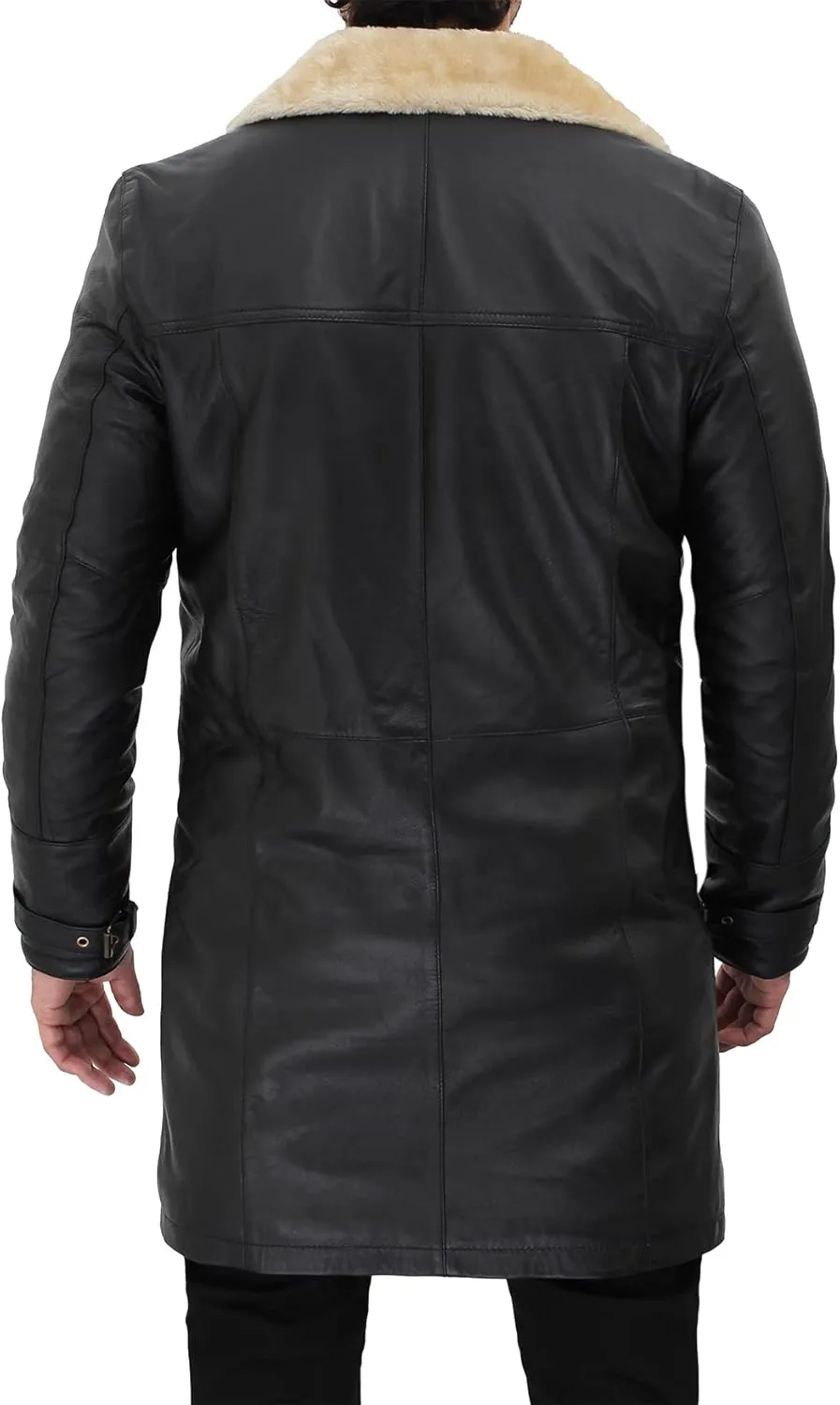 Blingsoul Black Trench Coat Men - Winter Shearling Long Leather Jackets For Men