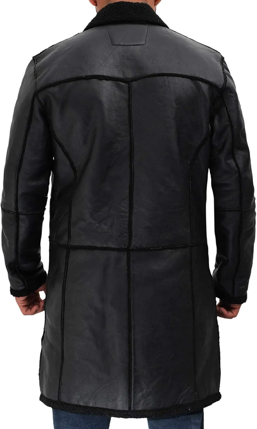 Blingsoul Black Trench Coat Men - Winter Shearling Long Leather Jackets For Men