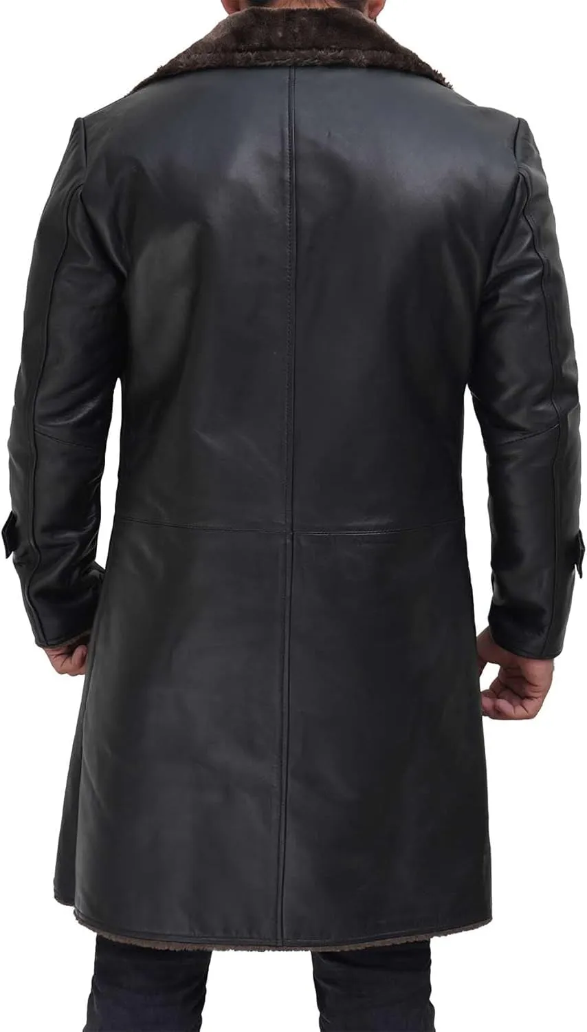 Blingsoul Black Trench Coat Men - Winter Shearling Long Leather Jackets For Men