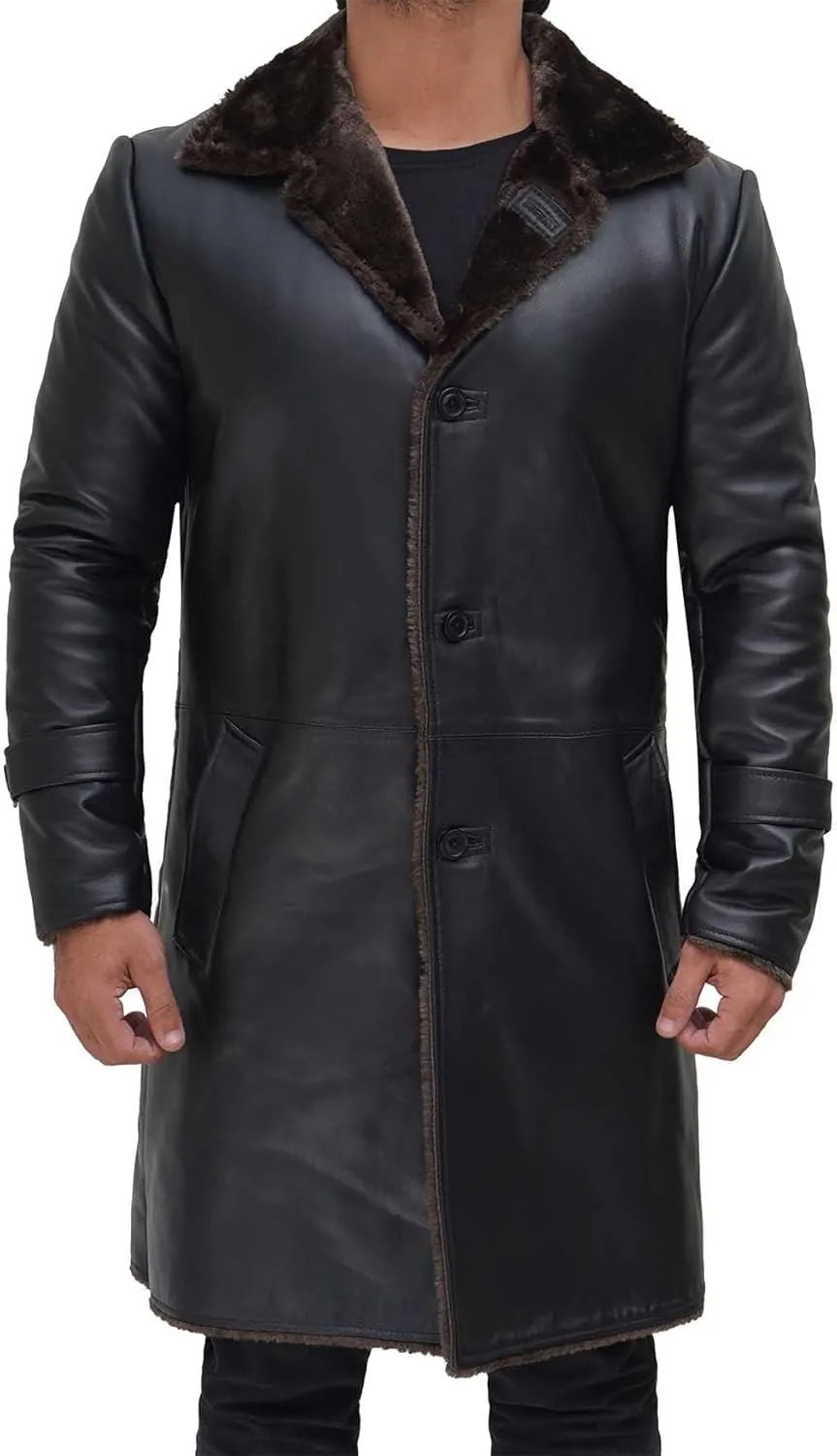 Blingsoul Black Trench Coat Men - Winter Shearling Long Leather Jackets For Men
