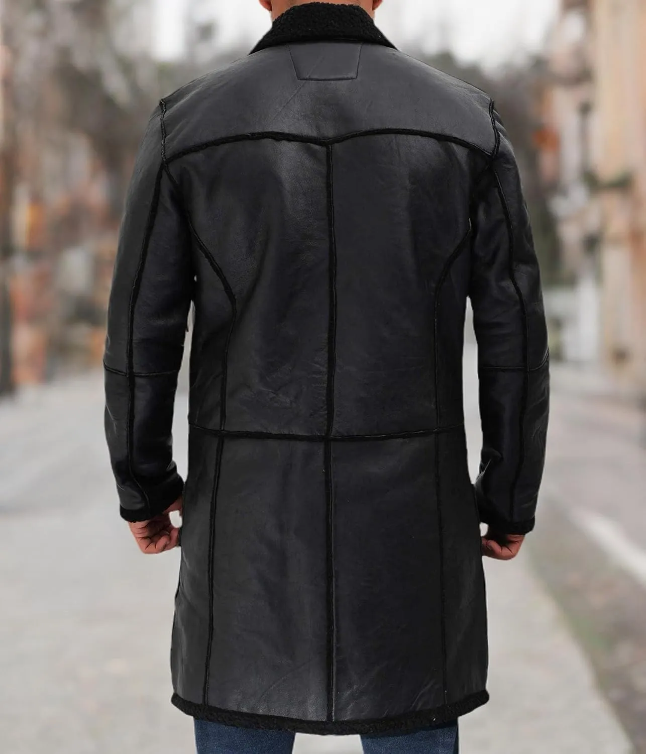 Blingsoul Black Trench Coat Men - Winter Shearling Long Leather Jackets For Men