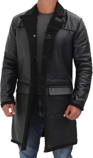 Blingsoul Black Trench Coat Men - Winter Shearling Long Leather Jackets For Men
