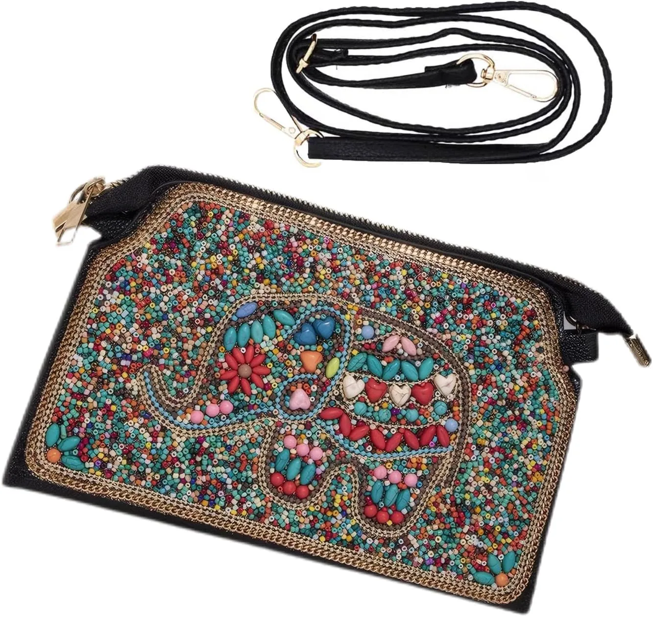 Boho Style Beaded Crossbody Bag for Women, Small Shoulder Bag, Beaded design Cell Phone Wallet Purse, Adjustable Strap