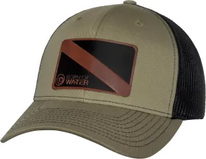 Born of Water Scuba Diving Trucker Hat: Leather Patch: Mens Adjustable Snapback for Fishing, Spearfishing