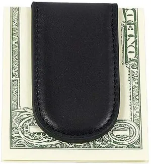 Bosca Nappa Vitello Collection-Magnetic Money Clip, Black Leather