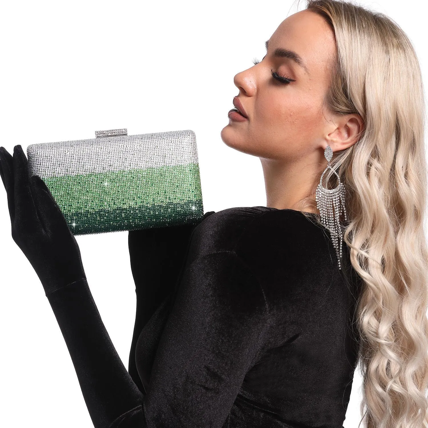 Boutique De FGG Crystal Evening Bags for Women Formal Party Box Clutch Wedding Rhinestone Handbags Bridal Clutch Purse,Mini