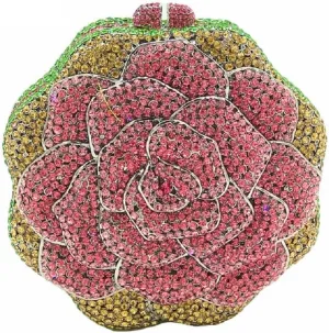 Boutique De FGG Rose Crystal Clutch Purse Women Flower Evening Bag Wedding Party Prom Bridal Rhinestone Floral Handbag,Mini