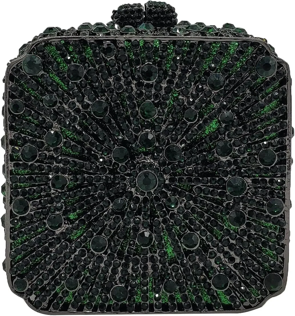 Boutique De FGG Women Metal Box Crystal Clutch Purse Evening Bag Wedding Bridal Rhinestone Handbags Party Clutch Bag,Mini