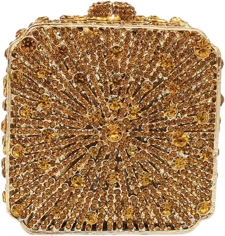 Boutique De FGG Women Metal Box Crystal Clutch Purse Evening Bag Wedding Bridal Rhinestone Handbags Party Clutch Bag,Mini