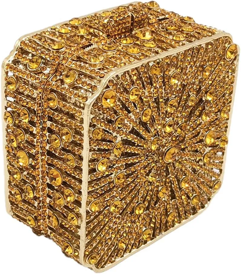 Boutique De FGG Women Metal Box Crystal Clutch Purse Evening Bag Wedding Bridal Rhinestone Handbags Party Clutch Bag,Mini