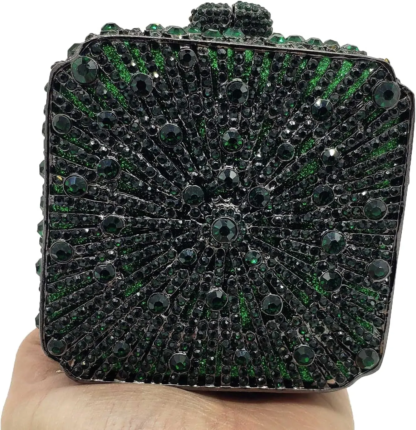 Boutique De FGG Women Metal Box Crystal Clutch Purse Evening Bag Wedding Bridal Rhinestone Handbags Party Clutch Bag,Mini