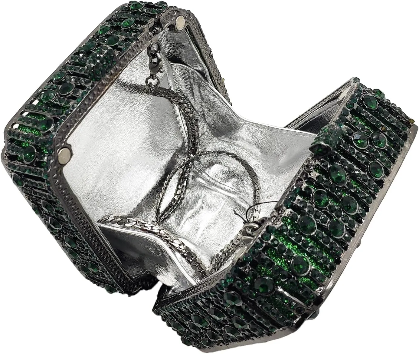 Boutique De FGG Women Metal Box Crystal Clutch Purse Evening Bag Wedding Bridal Rhinestone Handbags Party Clutch Bag,Mini