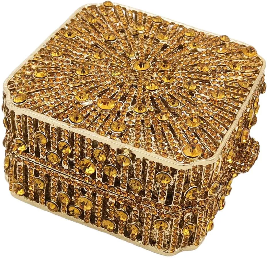 Boutique De FGG Women Metal Box Crystal Clutch Purse Evening Bag Wedding Bridal Rhinestone Handbags Party Clutch Bag,Mini