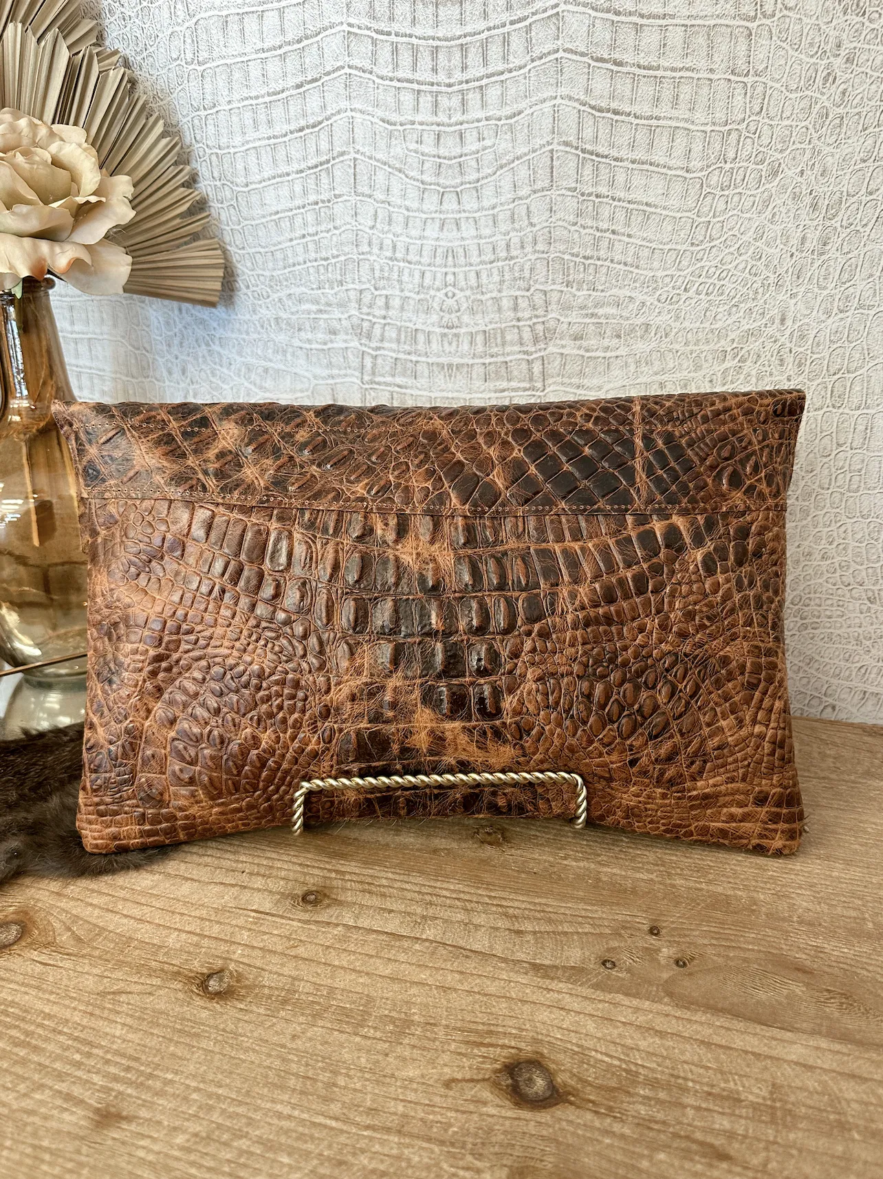 Brindle hide with tan Croc Clutch/Crossbody