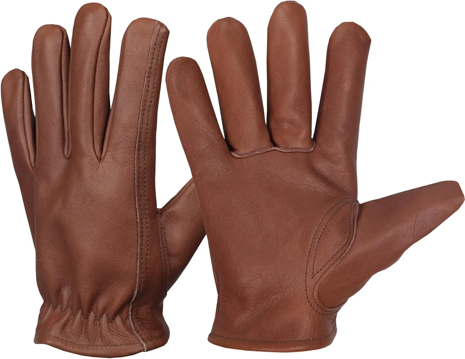 Brown Cowhide Leather Work Gloves for men Camping, riding,Chopping, roping, farming,Yardwork, Minimalist design