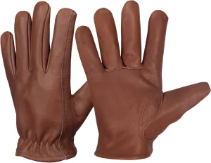 Brown Cowhide Leather Work Gloves for men Camping, riding,Chopping, roping, farming,Yardwork, Minimalist design