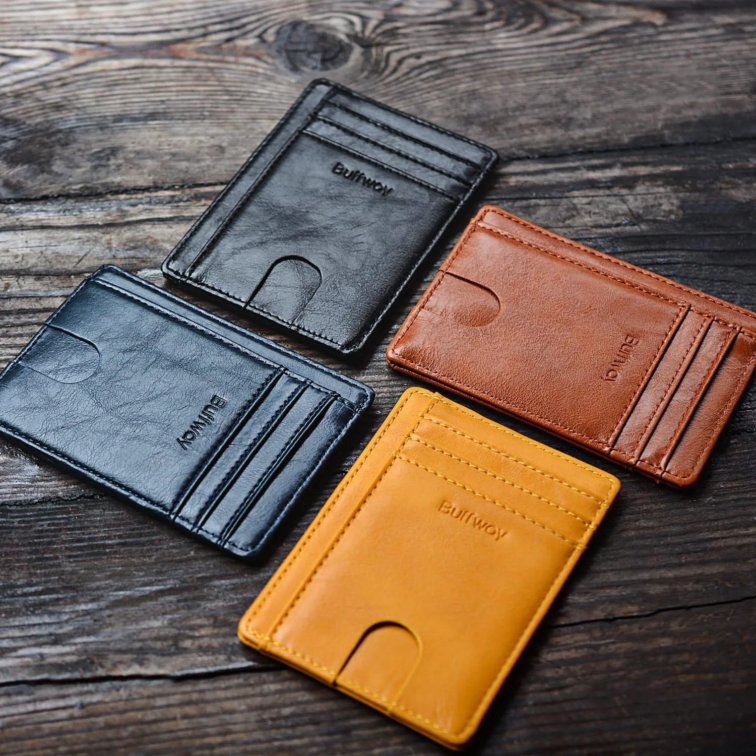 Buffway Slim Minimalist Front Pocket RFID Blocking Leather Wallets for Men and Women