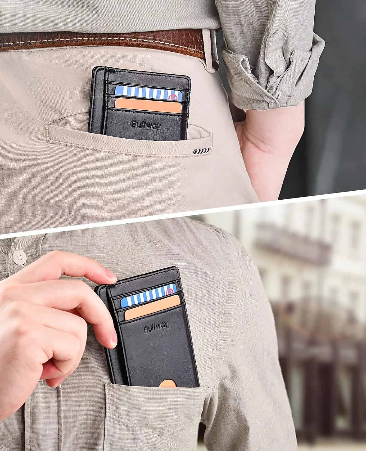 Buffway Slim Minimalist Front Pocket RFID Blocking Leather Wallets for Men and Women