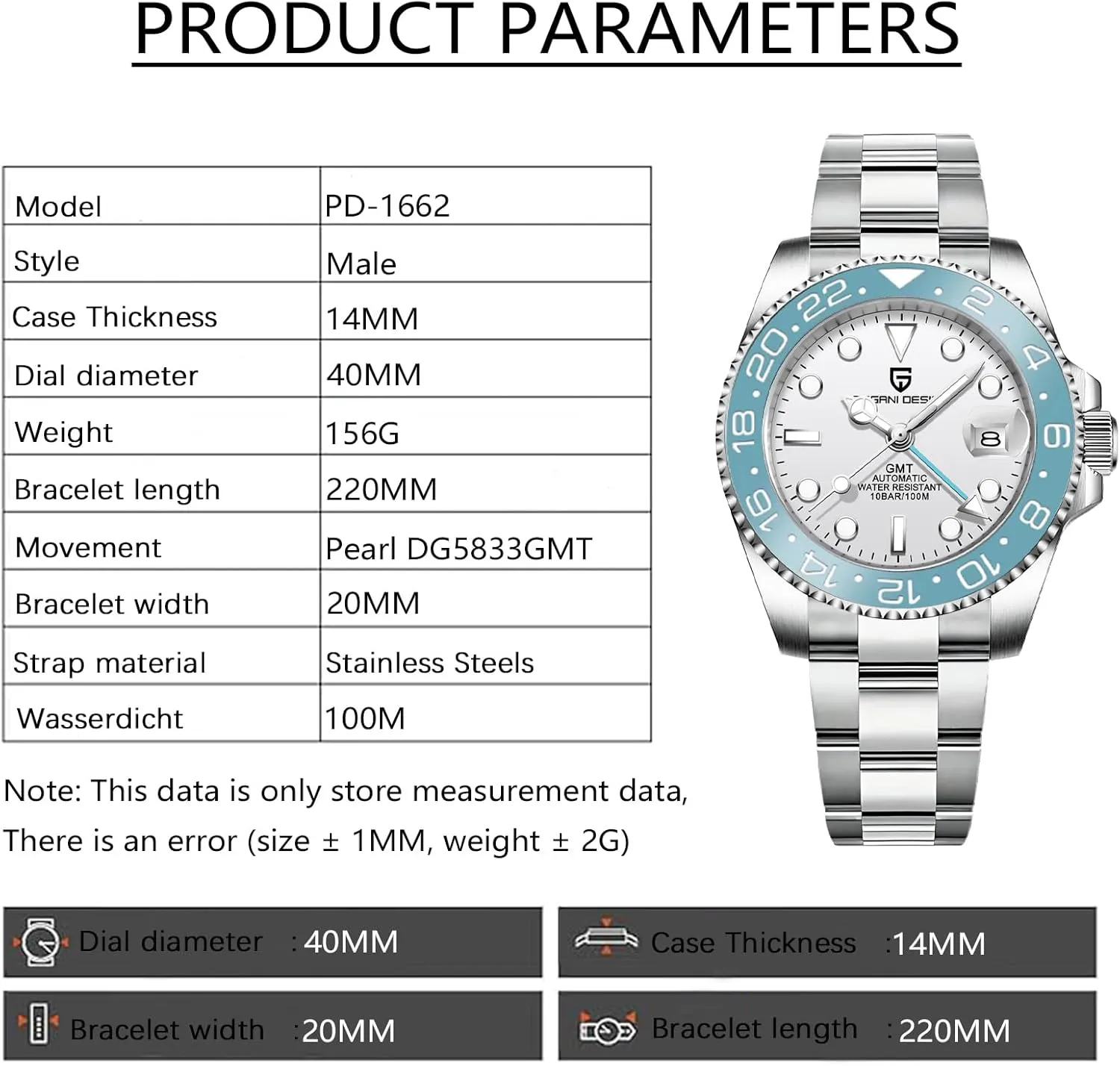 BY BENYAR Pagani Design Men GMT Automatic Watches-Fashion Stainless Steel Mechanical Watch-Sapphire Glass Lens Watch Men