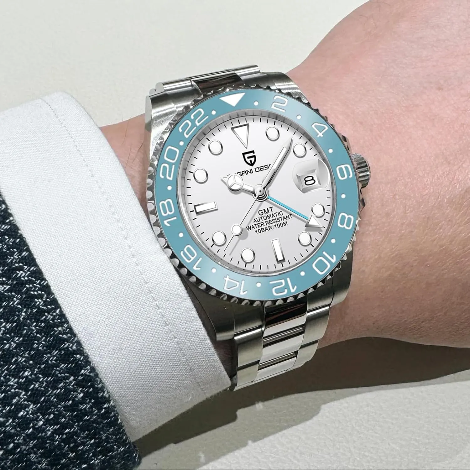 BY BENYAR Pagani Design Men GMT Automatic Watches-Fashion Stainless Steel Mechanical Watch-Sapphire Glass Lens Watch Men