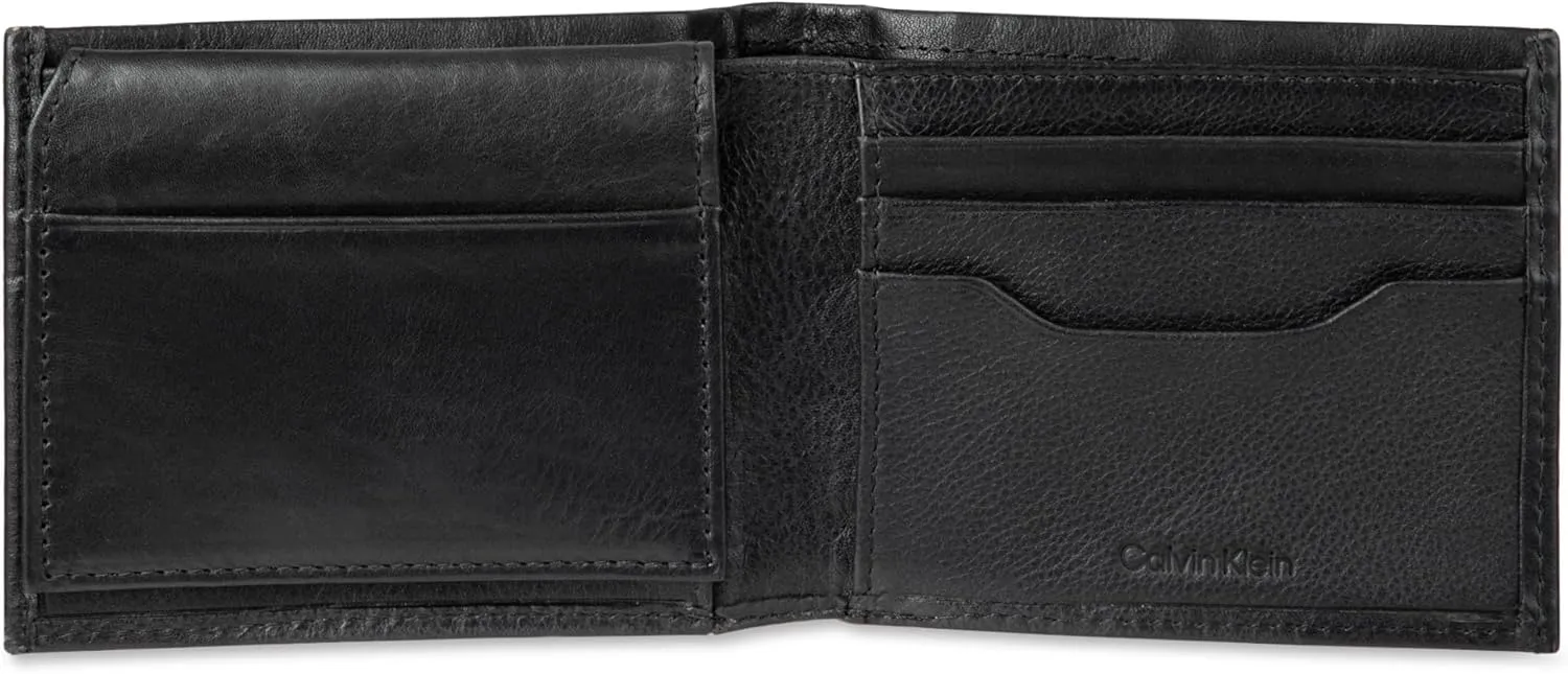 Calvin Klein Men's RFID Leather Minimalist Bifold Wallet with Multiple Card Slots and ID Window