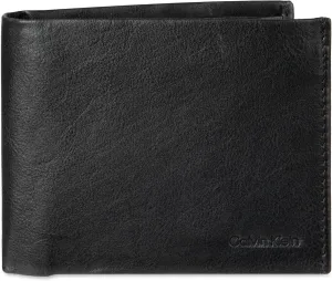 Calvin Klein Men's RFID Leather Minimalist Bifold Wallet with Multiple Card Slots and ID Window
