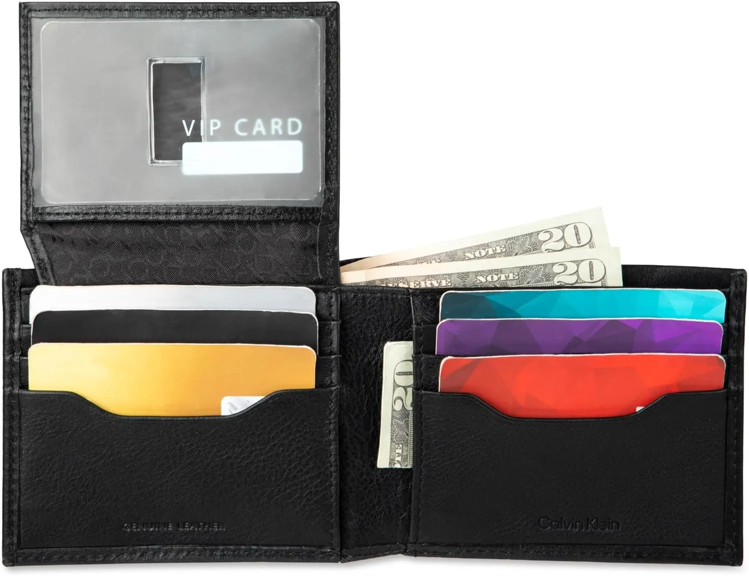 Calvin Klein Men's RFID Leather Minimalist Bifold Wallet with Multiple Card Slots and ID Window