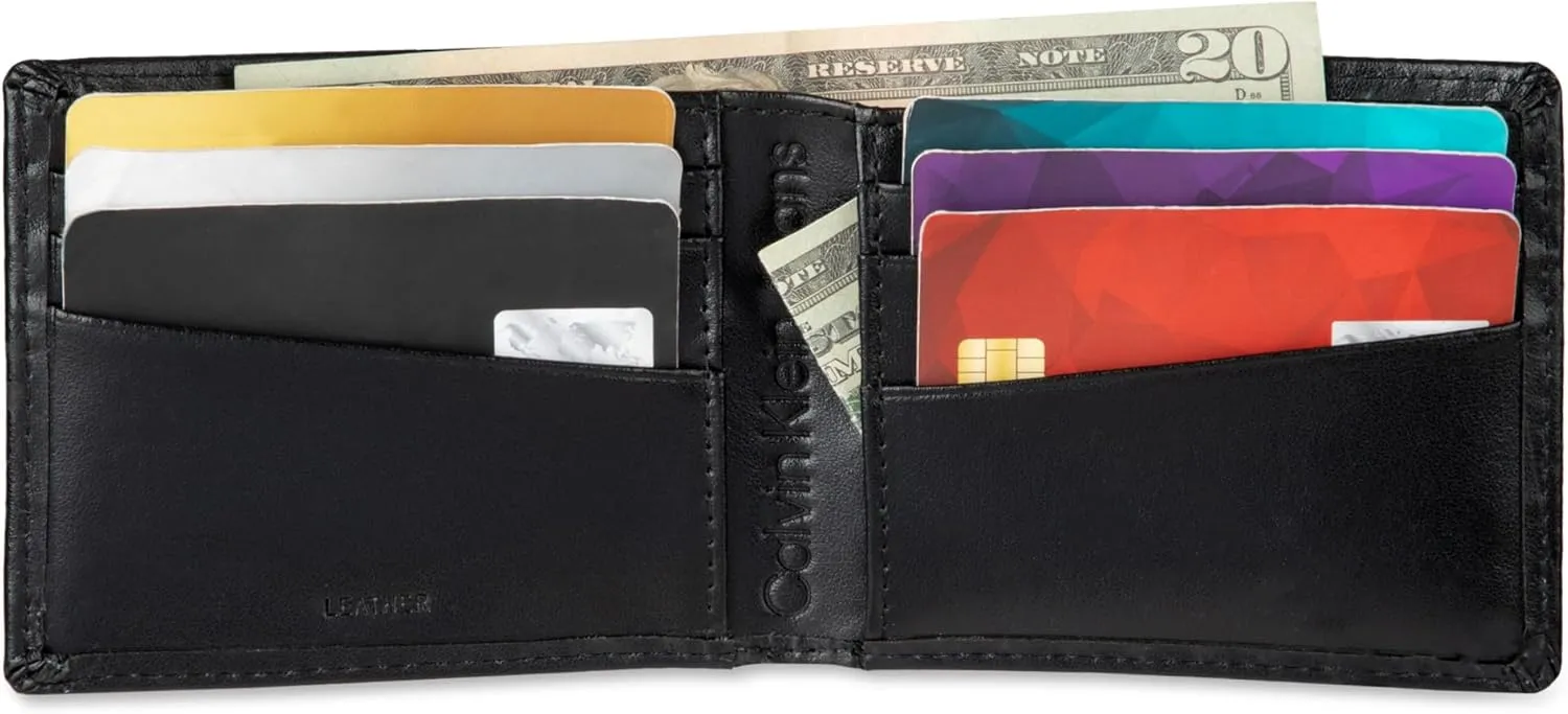 Calvin Klein Men's RFID Leather Minimalist Bifold Wallet with Multiple Card Slots and ID Window