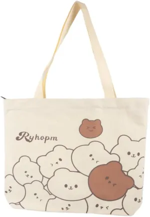 Canvas Tote With Zipper Structured Reusable Shopping Bag for Women