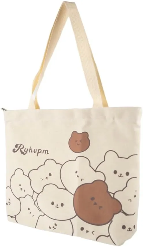 Canvas Tote With Zipper Structured Reusable Shopping Bag for Women