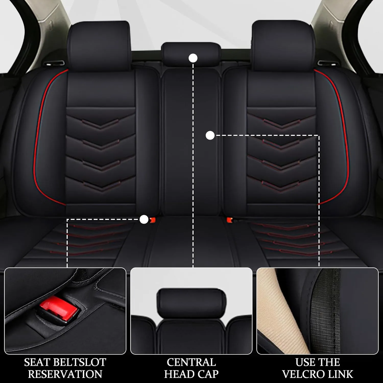 Car Seat Cover 8 Seats for Chevrolet Suburban 2000-2023, Waterproof Durable Compatible Airbag, Premium Leather Seat Protector(8 Seats Luxury,Black Red)