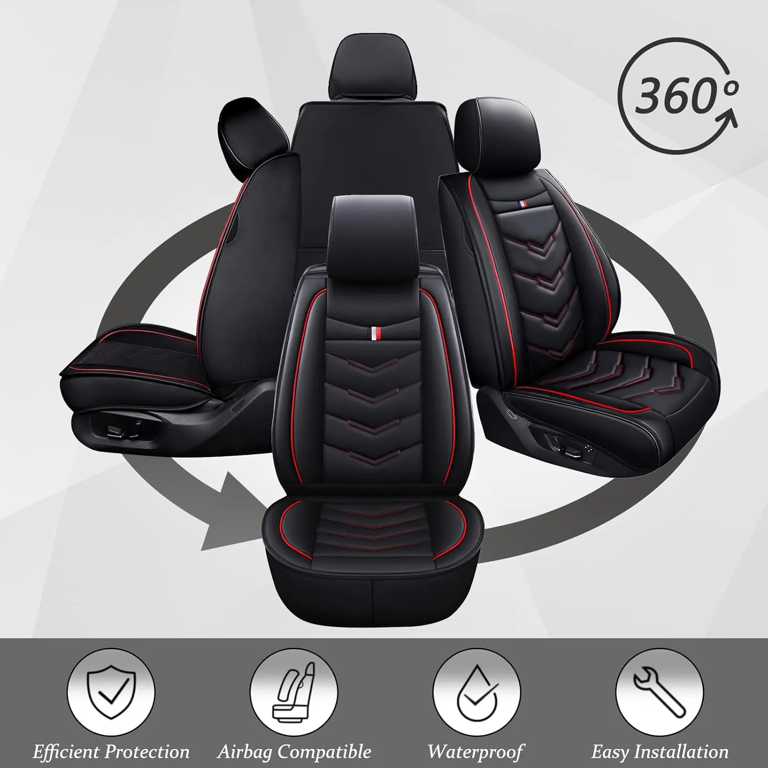 Car Seat Cover 8 Seats for Chevrolet Suburban 2000-2023, Waterproof Durable Compatible Airbag, Premium Leather Seat Protector(8 Seats Luxury,Black Red)