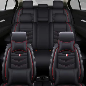 Car Seat Cover 8 Seats for Chevrolet Suburban 2000-2023, Waterproof Durable Compatible Airbag, Premium Leather Seat Protector(8 Seats Luxury,Black Red)