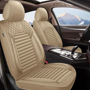 Car Seat Covers Full Set Fit for Hyundai Kona 2018-2025,Waterproof Laux Leather Seat Protectors for 5-Seat Vehicles(Beige)