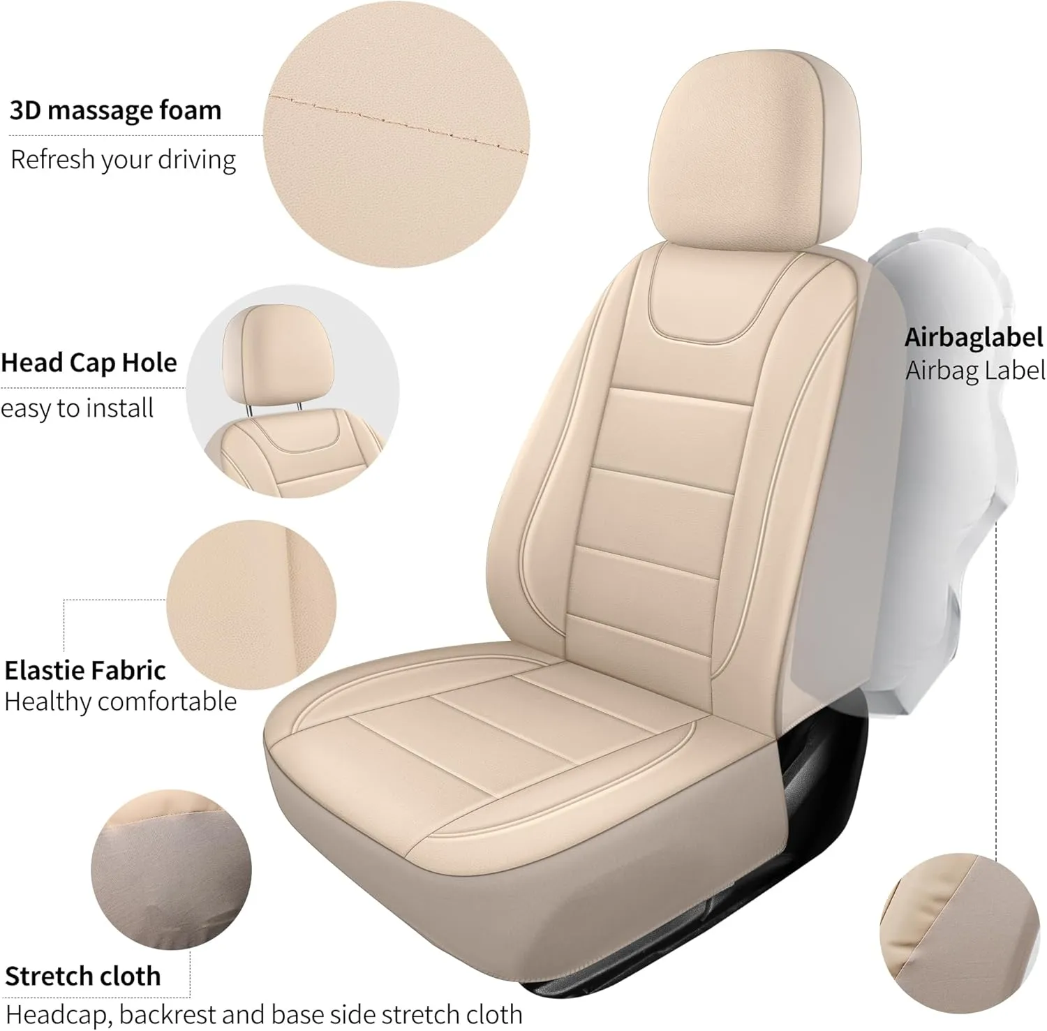 Car Seat Covers, Quilting Leather Seat Cover Two Front Seats,Waterproof Faux Leather Automotive Seat Covers for Cars,Universal Car Interior Fit for Suvs,Trucks,Airbag Compatible (2PCS,N4)