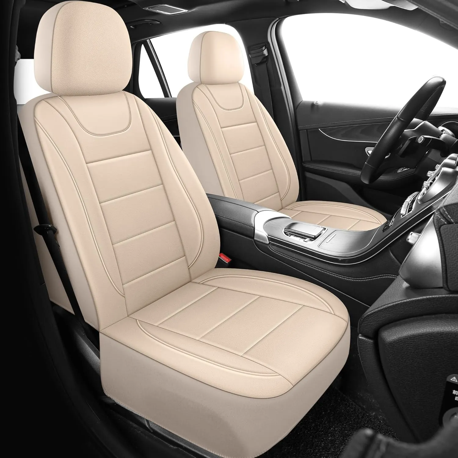 Car Seat Covers, Quilting Leather Seat Cover Two Front Seats,Waterproof Faux Leather Automotive Seat Covers for Cars,Universal Car Interior Fit for Suvs,Trucks,Airbag Compatible (2PCS,N4)