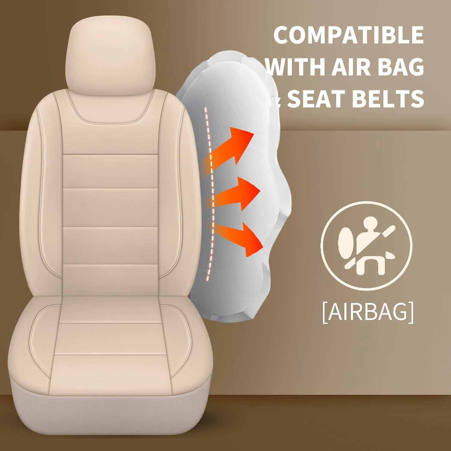 Car Seat Covers, Quilting Leather Seat Cover Two Front Seats,Waterproof Faux Leather Automotive Seat Covers for Cars,Universal Car Interior Fit for Suvs,Trucks,Airbag Compatible (2PCS,N4)